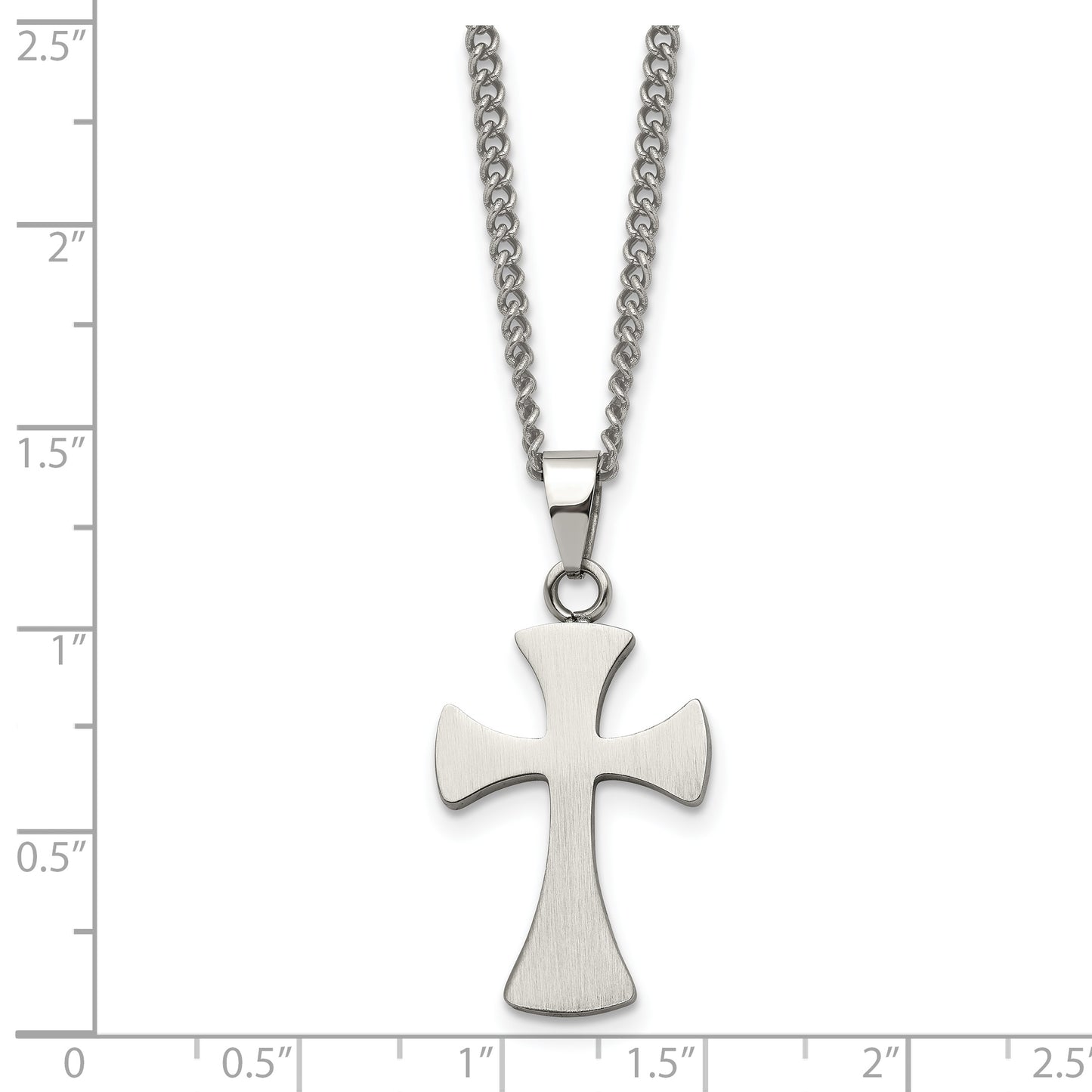 Stainless Steel Chisel Brushed Cross Pendant On A 22 Inch Curb Chain Necklace