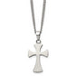 Stainless Steel Chisel Brushed Cross Pendant On A 22 Inch Curb Chain Necklace