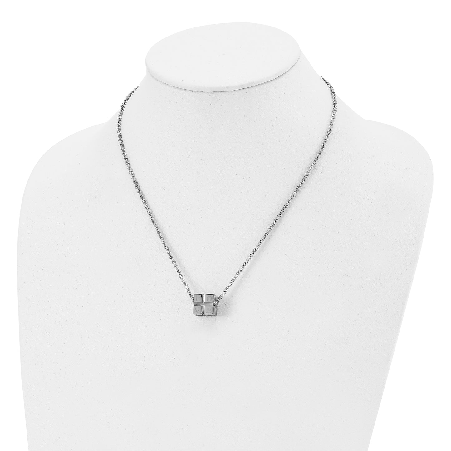 Stainless Steel Chisel Polished Love Blocks On A 18.5 Inch Cable Chain Necklace