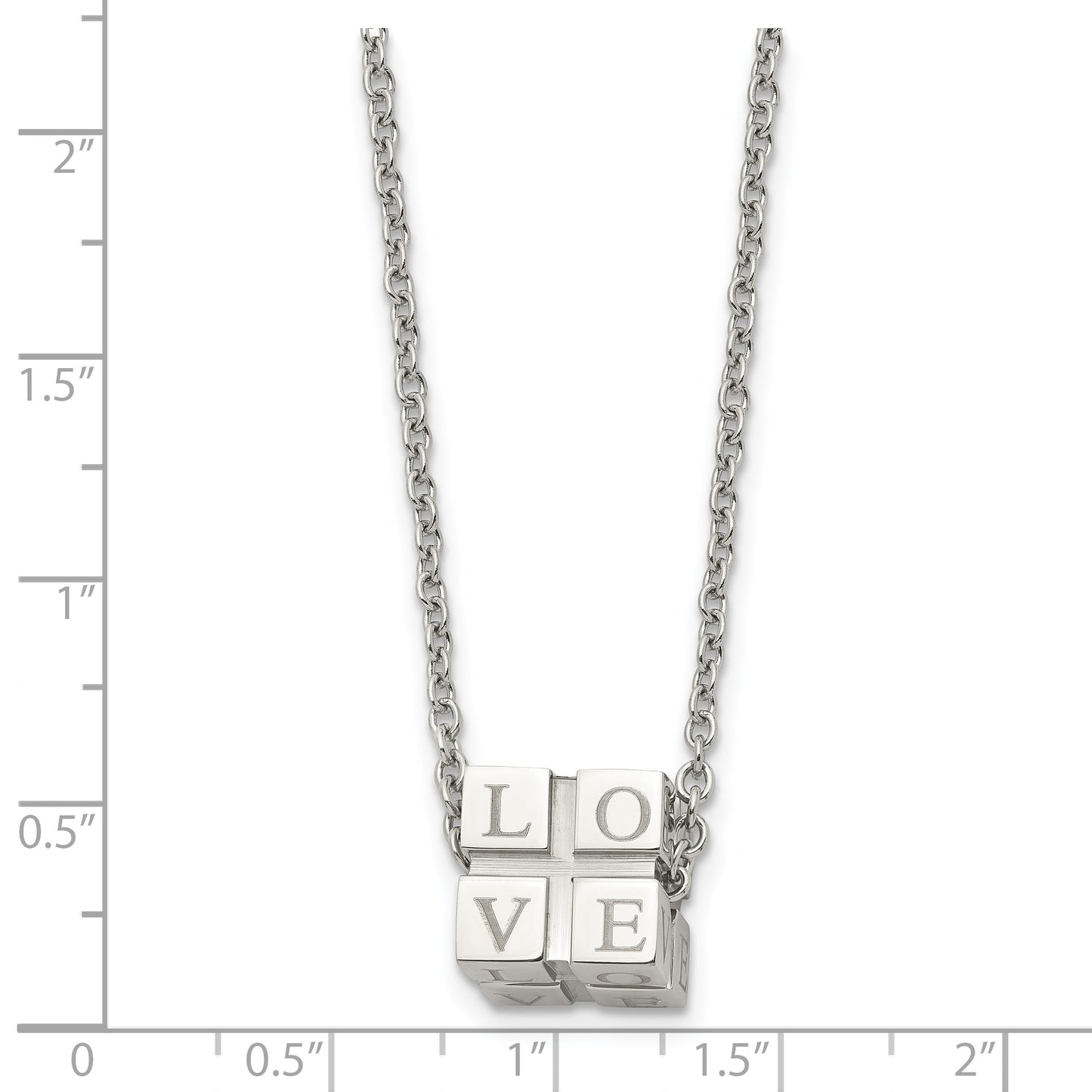 Stainless Steel Chisel Polished Love Blocks On A 18.5 Inch Cable Chain Necklace