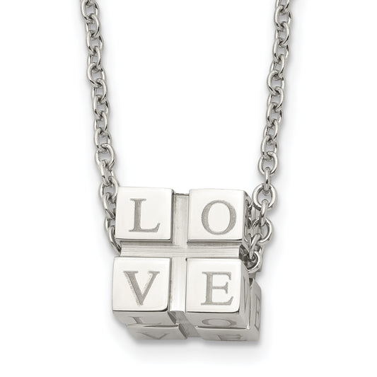 Stainless Steel Chisel Polished Love Blocks On A 18.5 Inch Cable Chain Necklace