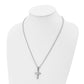 Stainless Steel Chisel Brushed And Polished .03 Carat Diamond Cross Pendant On A 22 Inch Ball Chain Necklace