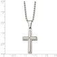 Stainless Steel Chisel Brushed And Polished .03 Carat Diamond Cross Pendant On A 22 Inch Ball Chain Necklace