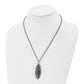 Stainless Steel Chisel Antiqued And Polished With Black Cz Feather Pendant On A 20 Inch Singapore Chain Necklace