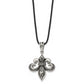 Stainless Steel Chisel Antiqued And Polished Fleur De Lis Pendant On A 20 Inch Leather Cord Necklace