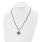 Stainless Steel Chisel Antiqued And Polished Fleur De Lis Pendant On A 20 Inch Leather Cord Necklace