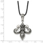 Stainless Steel Chisel Antiqued And Polished Fleur De Lis Pendant On A 20 Inch Leather Cord Necklace