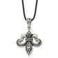 Stainless Steel Chisel Antiqued And Polished Fleur De Lis Pendant On A 20 Inch Leather Cord Necklace