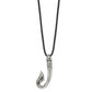 Stainless Steel Chisel Antiqued And Polished Hook Pendant On A 20 Inch Black Leather Cord Necklace