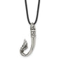 Stainless Steel Chisel Antiqued And Polished Hook Pendant On A 20 Inch Black Leather Cord Necklace