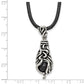 Stainless Steel Chisel Antiqued Polished And Textured Moveable Black Agate Pendant On A 20 Inch Leather Cord Necklace