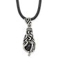 Stainless Steel Chisel Antiqued Polished And Textured Moveable Black Agate Pendant On A 20 Inch Leather Cord Necklace