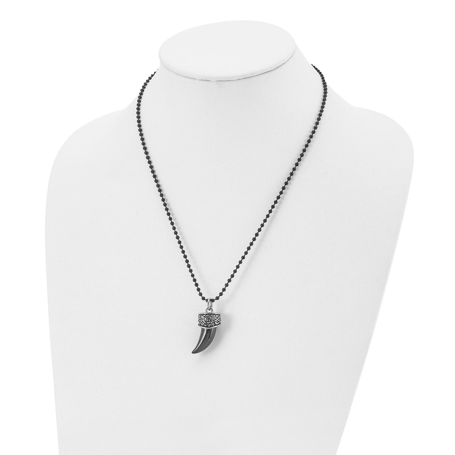 Stainless Steel Chisel Antiqued And Polished Black Ip-Plated Claw Pendant On A 20 Inch Ball Chain Necklace