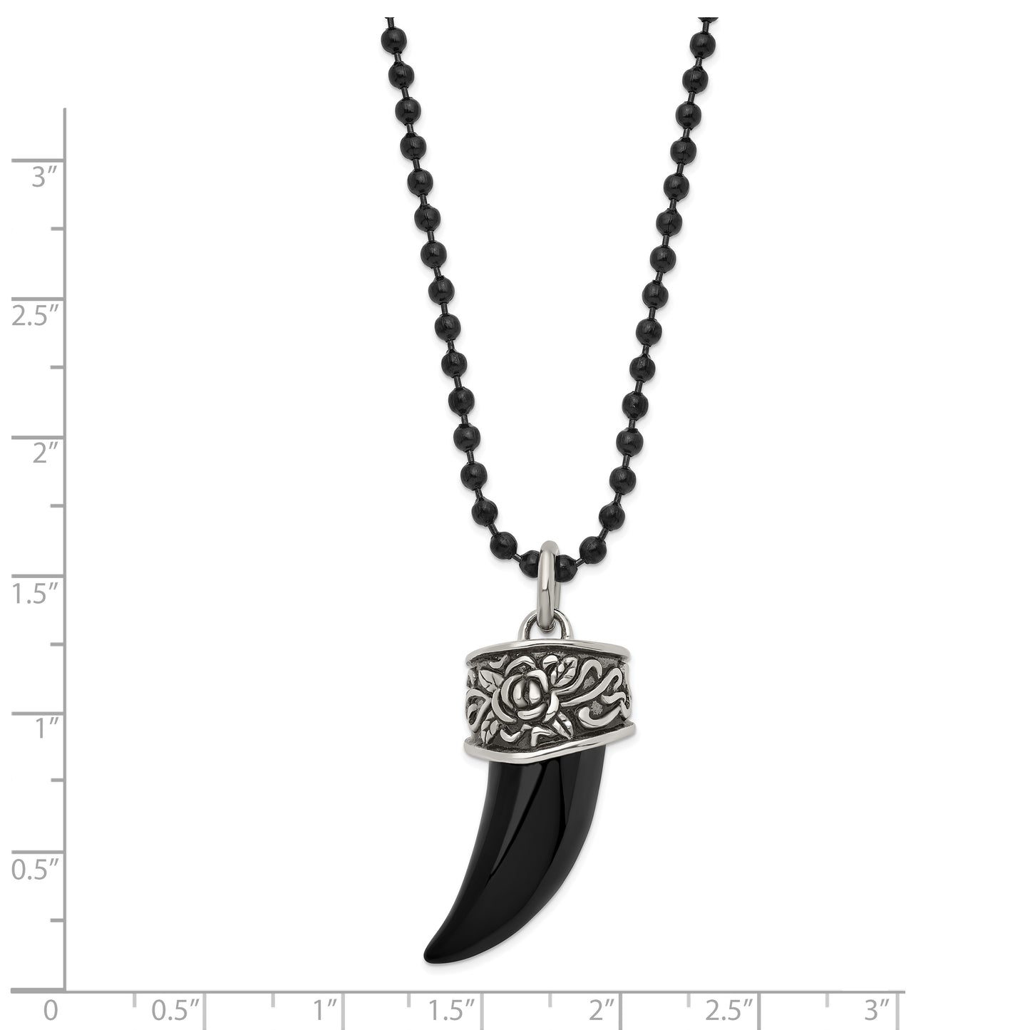 Stainless Steel Chisel Antiqued And Polished Black Ip-Plated Claw Pendant On A 20 Inch Ball Chain Necklace