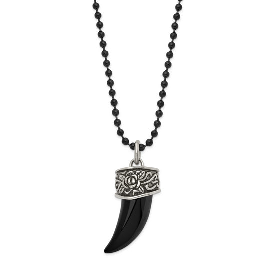 Stainless Steel Chisel Antiqued And Polished Black Ip-Plated Claw Pendant On A 20 Inch Ball Chain Necklace