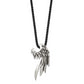 Stainless Steel Chisel Antiqued And Polished Wing Slide On A Black Ip-Plated 20 Inch Ball Chain Necklace