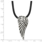 Stainless Steel Chisel Antiqued And Polished Wing Pendant On A 20 Inch Leather Cord Necklace