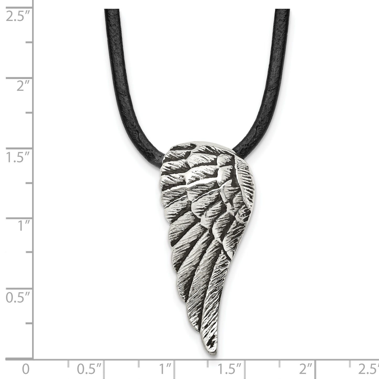 Stainless Steel Chisel Antiqued And Polished Wing Pendant On A 20 Inch Leather Cord Necklace