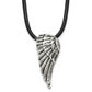 Stainless Steel Chisel Antiqued And Polished Wing Pendant On A 20 Inch Leather Cord Necklace