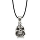 Stainless Steel Chisel Antiqued And Polished Moveable Skull Pendant On A 20 Inch Leather Cord Necklace