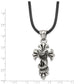 Stainless Steel Chisel Antiqued And Polished Snake On Cross Pendant A 20 Inch Leather Cord Necklace