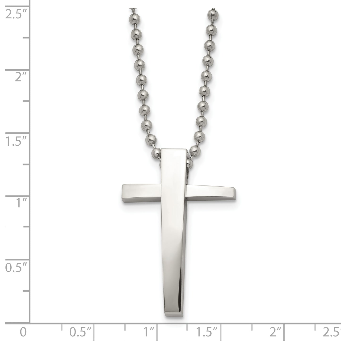 Stainless Steel Chisel Polished Cross Pendant On A 22 Inch Ball Chain Necklace