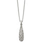 Stainless Steel Chisel Polished With Crystal Teardrop Pendant On An 18 Inch Box Chain Necklace