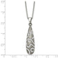 Stainless Steel Chisel Polished With Crystal Teardrop Pendant On An 18 Inch Box Chain Necklace