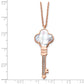 Stainless Steel Chisel Polished Rose Ip-Plated Cz And Mother Of Pearl Key Pendant On A 16 Inch Cable Chain With 2 Extension Necklace