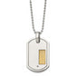 Stainless Steel Chisel Polished With 18K Gold Accent .01 Carat Diamond Dog Tag On A 24 Inch Ball Chain Necklace