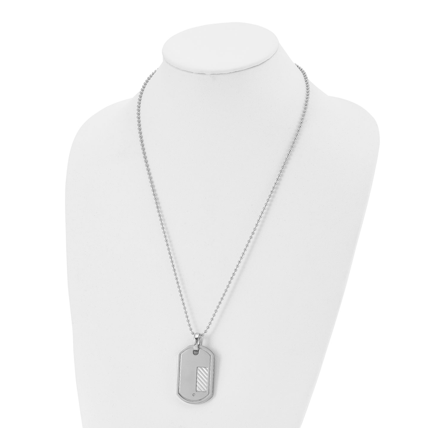 Stainless Steel Chisel Polished With 18K Gold Accent .01 Carat Diamond Dog Tag On A 24 Inch Ball Chain Necklace