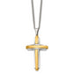 Stainless Steel Chisel Polished Yellow Ip-Plated Cross Pendant On A 24 Inch Curb Chain Necklace