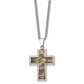 Stainless Steel Chisel Polished Printed Brown Camo Under Rubber Cross Pendant On A 22 Inch Curb Chain Necklace