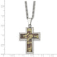 Stainless Steel Chisel Polished Printed Brown Camo Under Rubber Cross Pendant On A 22 Inch Curb Chain Necklace