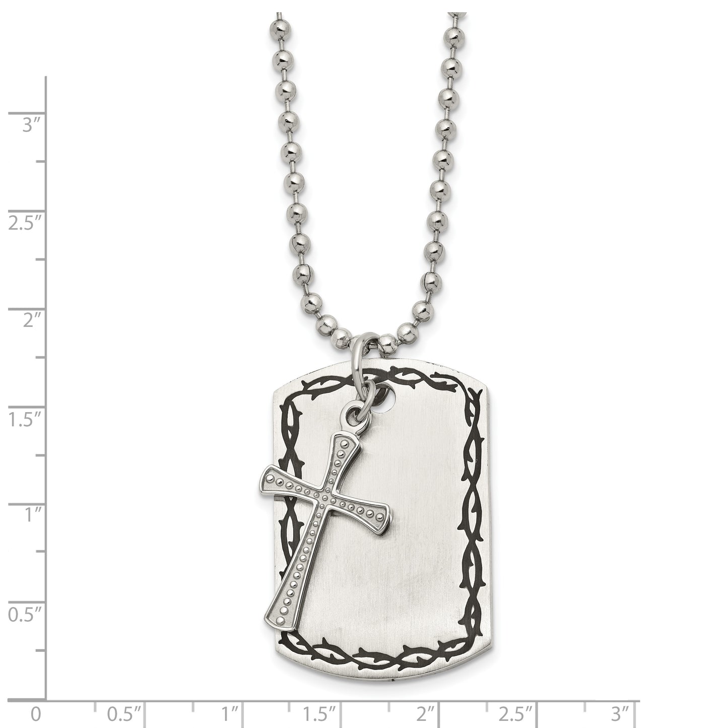 Stainless Steel Chisel Antiqued Brushed And Polished 2 Piece Textured Cross Dog Tag On A 22 Inch Ball Chain Necklace