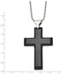 Stainless Steel Chisel Polished Black Ip-Plated Large Cross Pendant On A 24 Inch Ball Chain Necklace