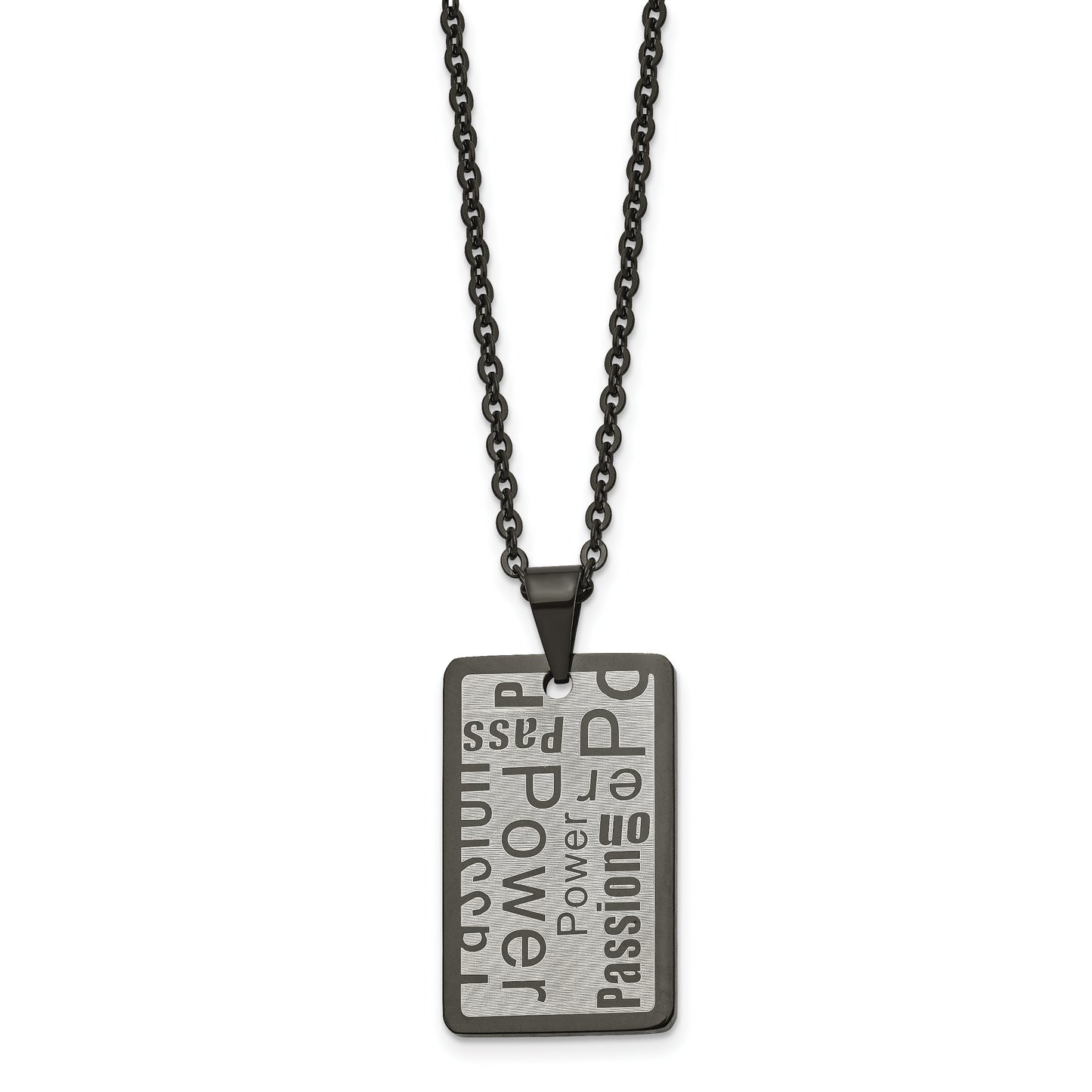 Stainless Steel Chisel Brushed And Polished Black Ip-Plated Power Passion Pendant On A 22 Inch Cable Chain Necklace