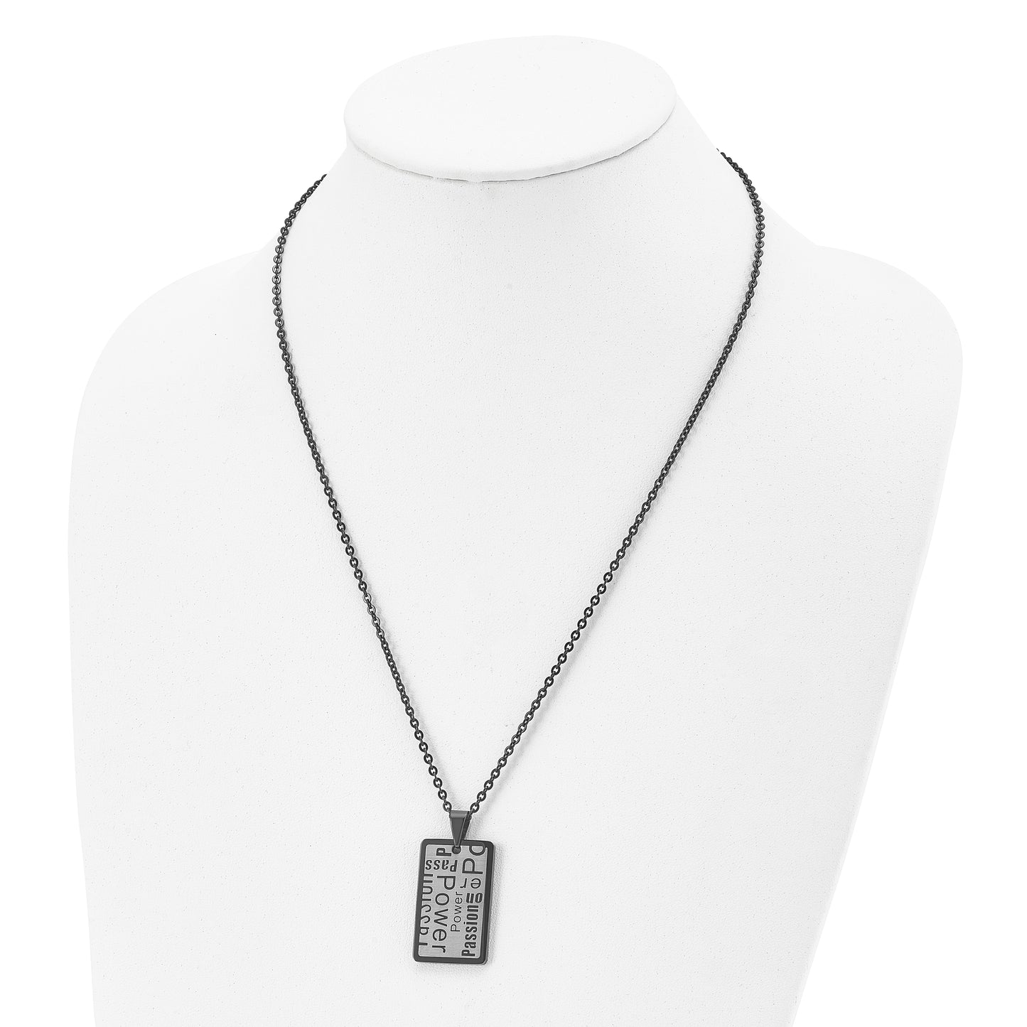 Stainless Steel Chisel Brushed And Polished Black Ip-Plated Power Passion Pendant On A 22 Inch Cable Chain Necklace