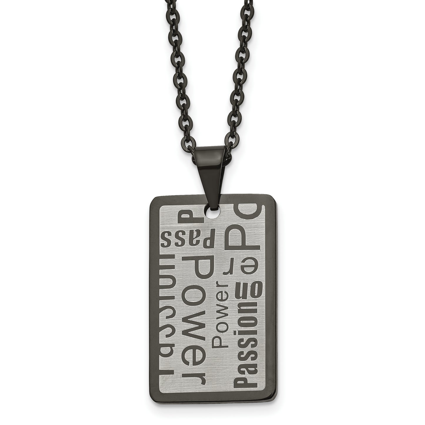 Stainless Steel Chisel Brushed And Polished Black Ip-Plated Power Passion Pendant On A 22 Inch Cable Chain Necklace