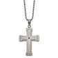 Stainless Steel Chisel Antiqued Brushed And Polished With Black Cz Cross Pendant On A 22 Inch Ball Chain Necklace