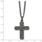 Stainless Steel Chisel Polished And Textured Gun Metal Ip-Plated Cross Pendant On A 22 Inch Curb Chain Necklace