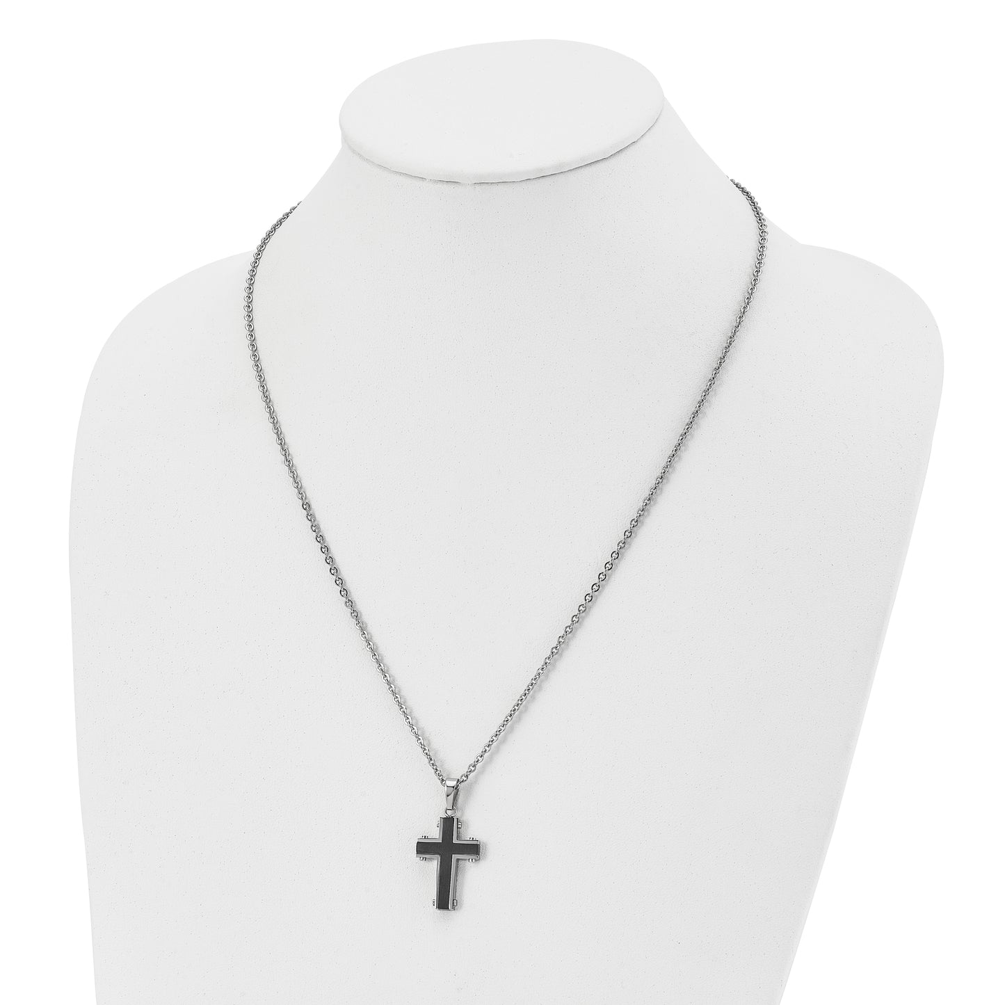 Stainless Steel Chisel Polished Black Ip-Plated Cross Pendant On A 22 Inch Cable Chain Necklace