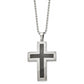 Stainless Steel Chisel Polished With Black Carbon Fiber Inlay Cross Pendant On A 22 Inch Ball Chain Necklace