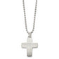 Stainless Steel Chisel Brushed And Polished With Cz Grooved Cross Pendant On A 22 Inch Ball Chain Necklace