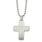 Stainless Steel Chisel Brushed And Polished With Cz Grooved Cross Pendant On A 22 Inch Ball Chain Necklace