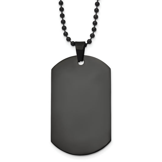 Stainless Steel Chisel Polished Black Ip-Plated Dog Tag On A 20 Inch Ball Chain Necklace