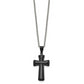 Stainless Steel Chisel Polished Black Ip-Plated Medium Pillow Cross Pendant On An 18 Inch Cable Chain Necklace