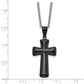 Stainless Steel Chisel Polished Black Ip-Plated Medium Pillow Cross Pendant On An 18 Inch Cable Chain Necklace