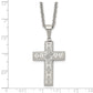 Stainless Steel Chisel Polished And Textured With Cz Cross Pendant On A 20 Inch Cable Chain Necklace