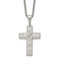 Stainless Steel Chisel Polished And Textured With Cz Cross Pendant On A 20 Inch Cable Chain Necklace